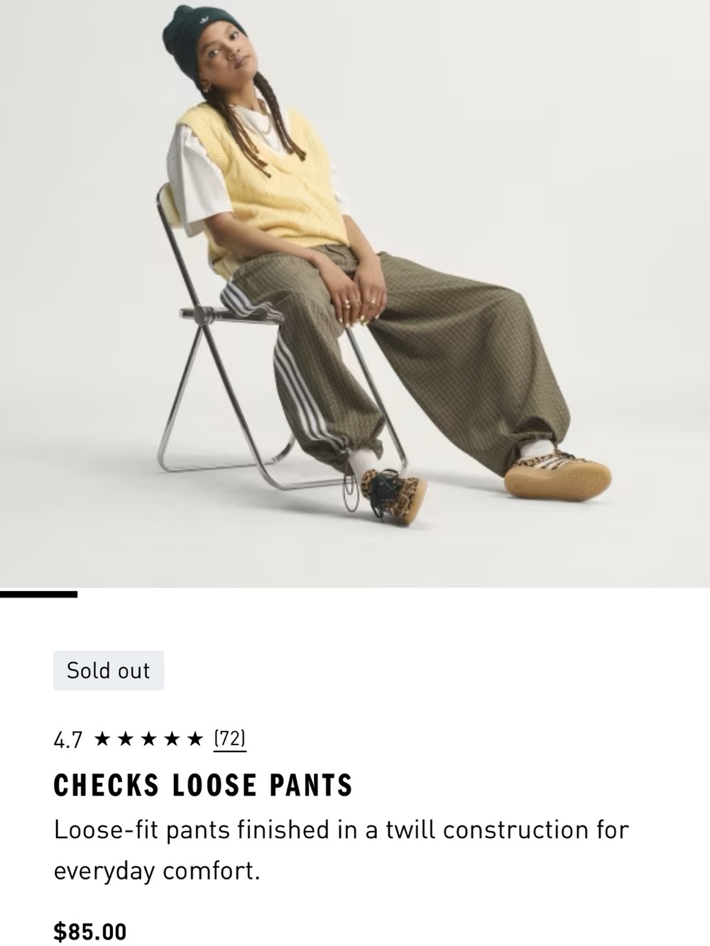 ADIDAS Women’s Checks Loose Pants - Olive Check XL NEW!